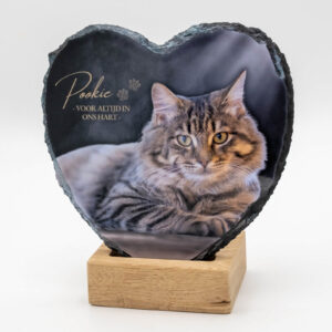 Gedenktegel hartje kat houten houder met tegel