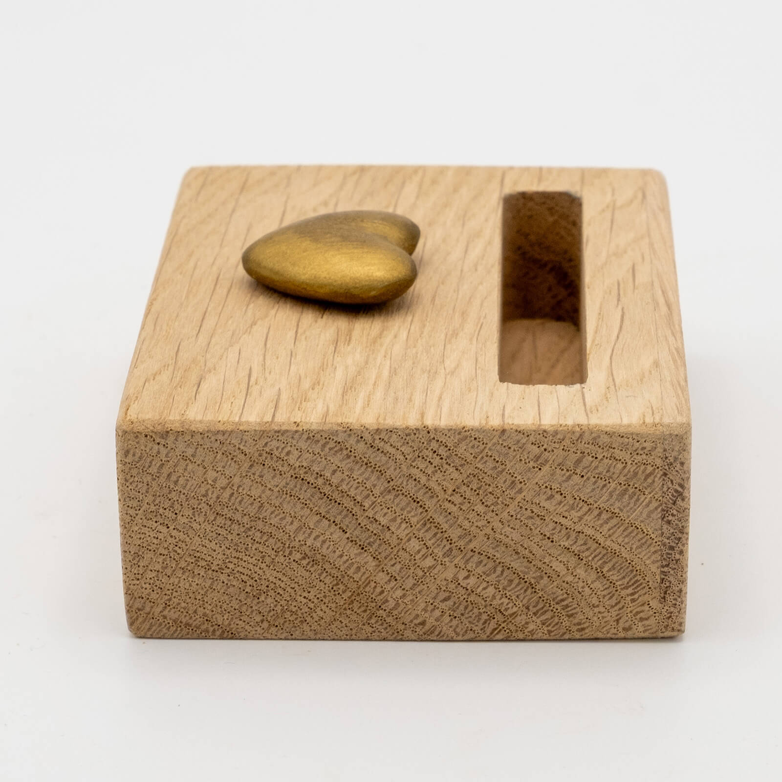 Houten houder gedenktegel ashouder hartje goud zijkant