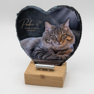 Gedenktegel hartje kat houten houder met tegel en asbuis